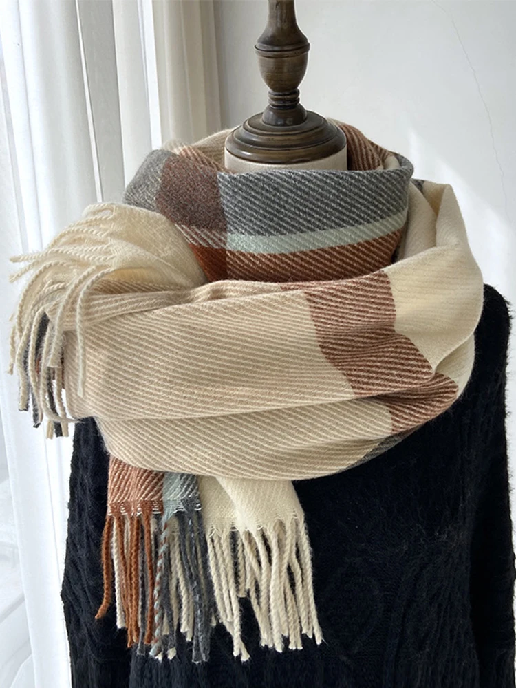 男性と女性のためのレトロなニットスカーフ,市松模様のヘッドスカーフ,女性のパシュミナ,男性のラップ,ユニセックスのショール,プレッピー,冬,新しい,2022