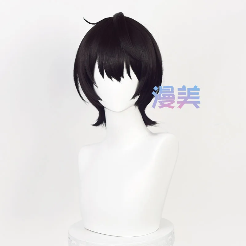 ES Ritsu Sakuma Cosplay Perruque, Perruque Noire Courte, Degré de Chaleur, Cheveux Synthétiques pour Femmes et Hommes, Halloween, 32cm