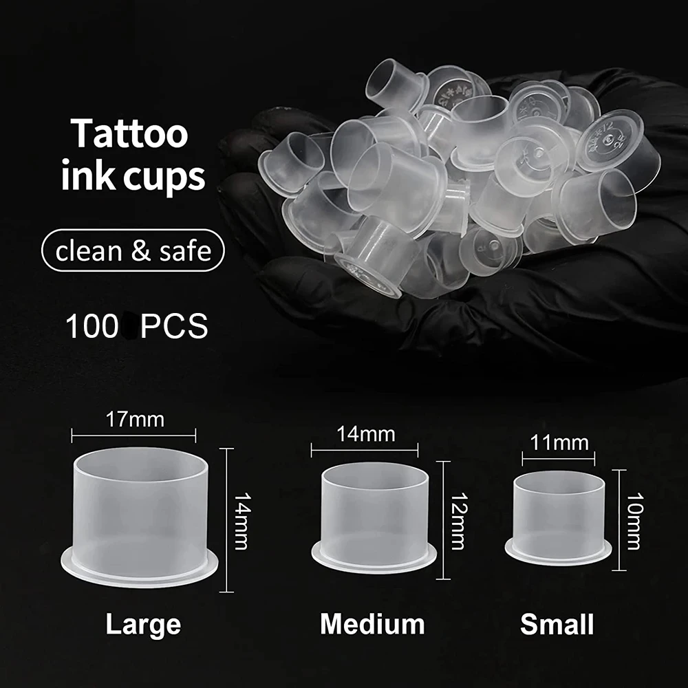100 PCS Disposable Microblading Steady Plastic Tattoo Ink Cups 4 sizes Permanent Makeup Pigment Clear Holder Container Cap