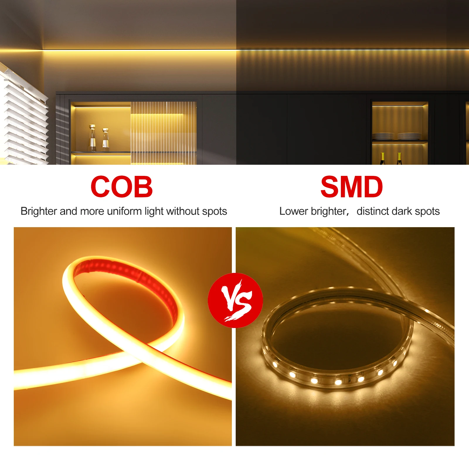 220V Dimmable COB LED Strip Light Tuya WiFi Flexible LED Tape Bluetooth COB Lights 288LEDs/m Linear Light With Adhesive tape