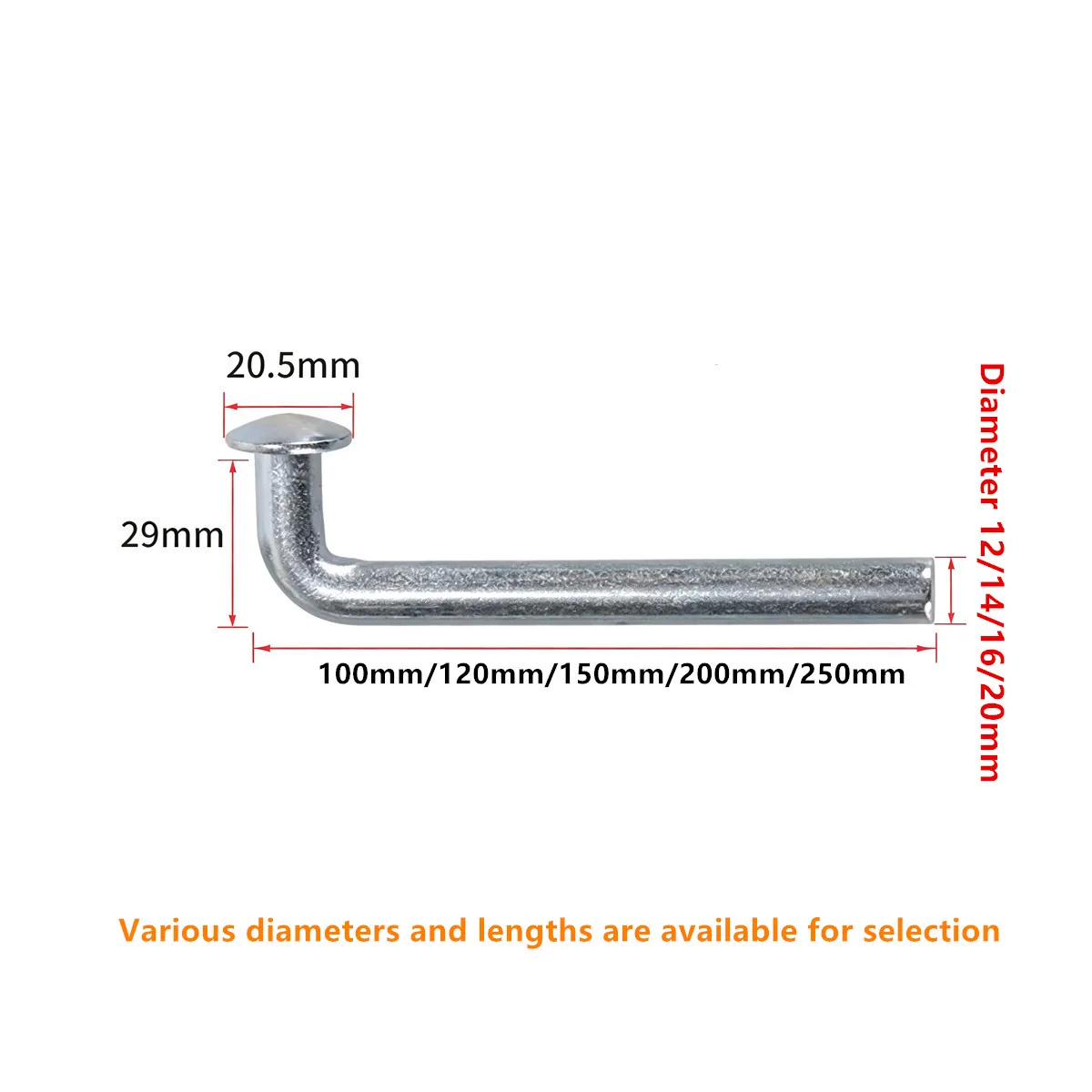 5pcs Diameter 12/14/16/20mm Galvanized L-shaped settlement observation point surveying pegs