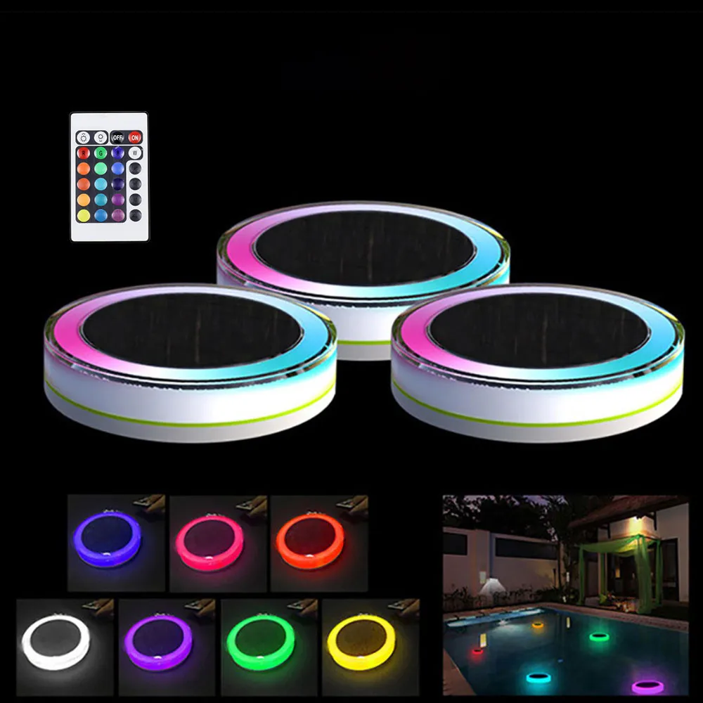 RGB Color Solar LED Swimming Pool Light &Remote Control Garden Party Bar Decoration  IP68 Waterproof Pool Pond Floating Lamp