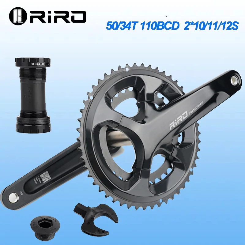 RIRO Road Bike Intergrated Crankset 170mm 110BCD 50-34T Double Chainrings Sprockets Hollow Ultralight Road Bicycle Chainwheel