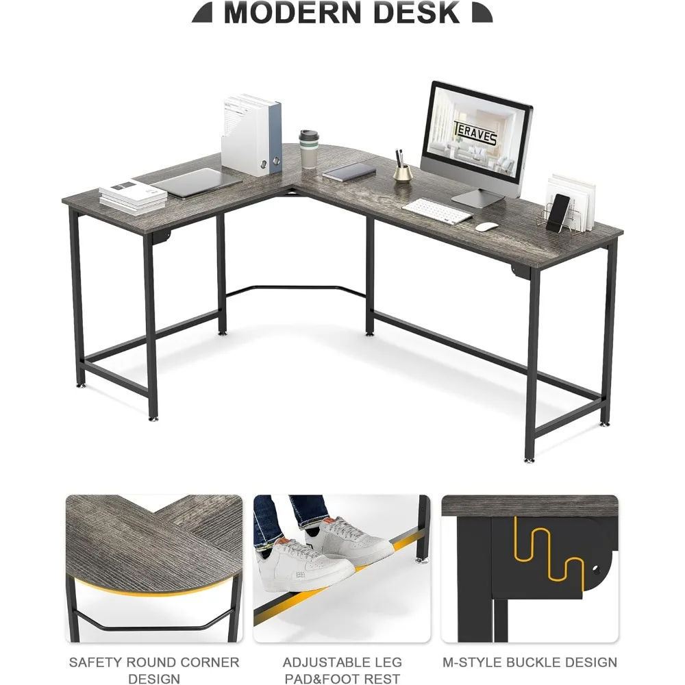 Escritorio para juegos en forma de L, escritorio para computadora de 58 esquinas para oficina en casa, estudio, escritura y estación de trabajo de espacio pequeño