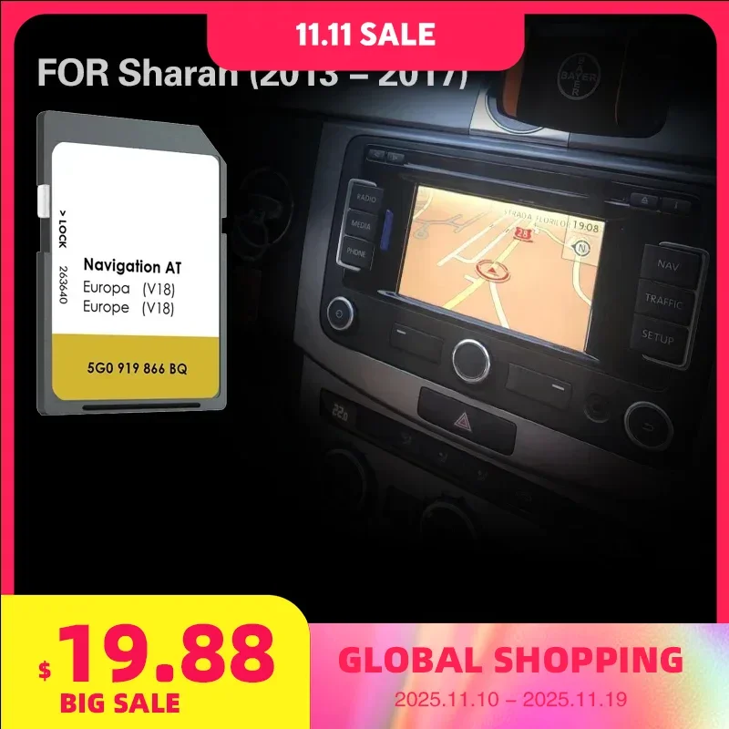 

AT V18 Fitting for VW Sharan 2013 2017 Car New Update Map MIB1 SD Navigation Card Cover France Bulgaria Sweden Switzerland