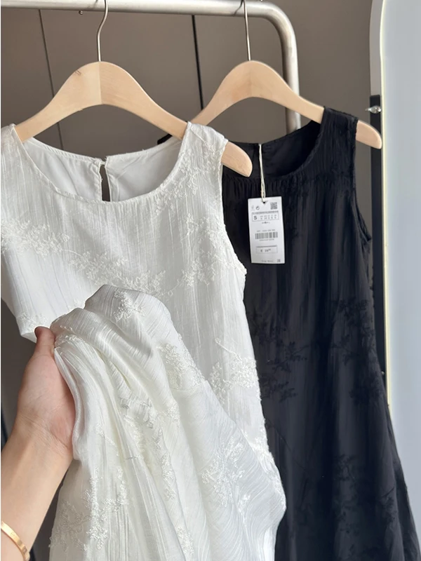 

Женское белое свободное платье больших размеров с круглым вырезом, летнее повседневное корейское платье-миди А-силуэта, удобное платье-жилетка