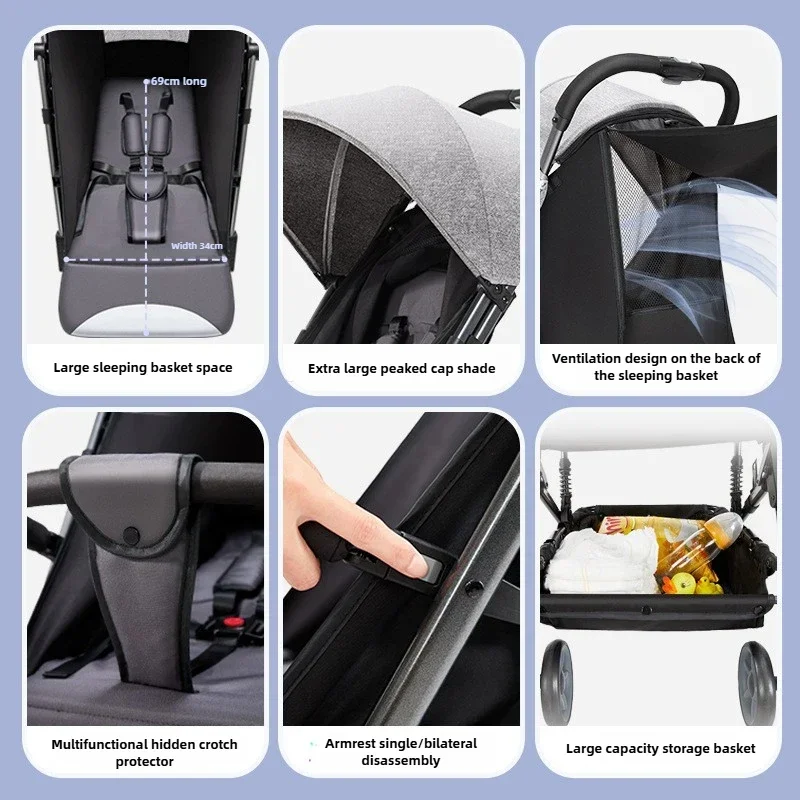 Passeggino portatile per bambini con funzione seduta/sdraiata, passeggino a ombrello ultraleggero con pieghevole one-touch