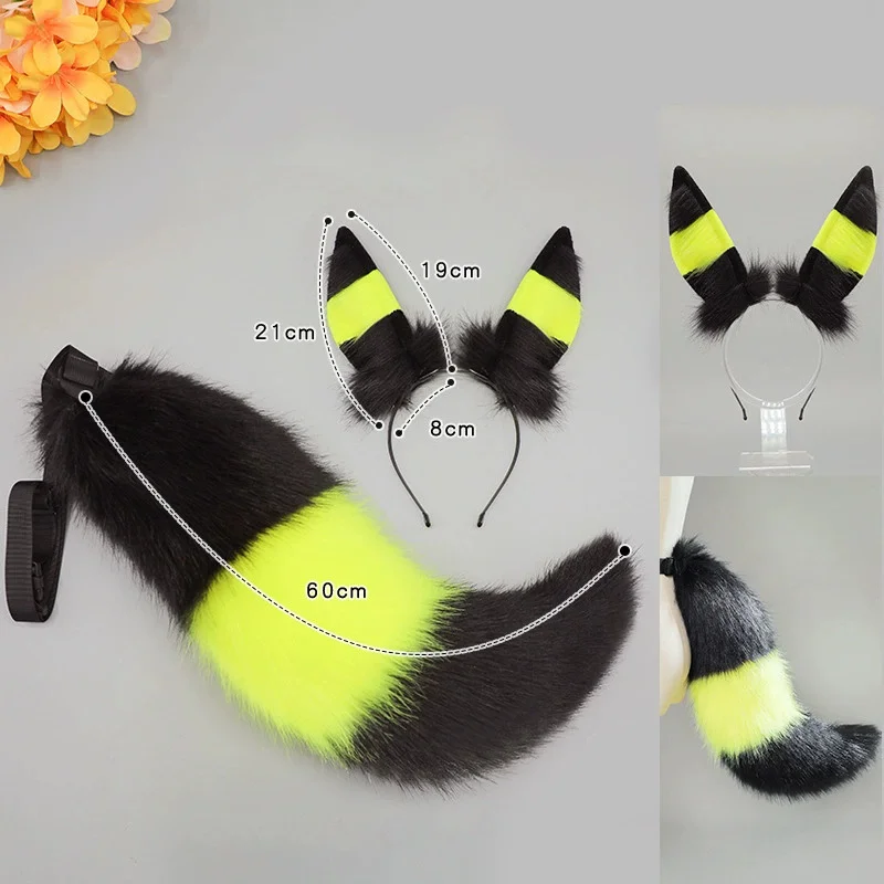 New Handmade Halloween Subculture Animal Fox  Ear Monthly Simulated Furry Fox Ear Hairband  Realistic Tail Set Cosplay Props