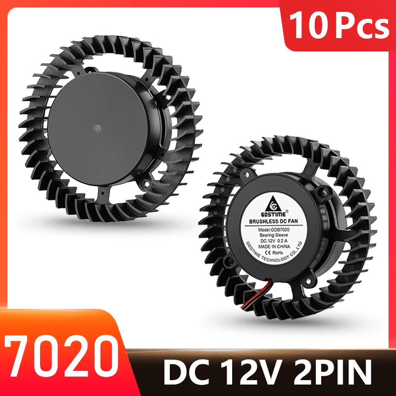 10 Pcs Gdstime 7020 DC 12V 70mmx70mmx20mm Air Flow Blower for Purifier Cabinets Industrial Centrifugal 7cm Cooling Cooler Fan