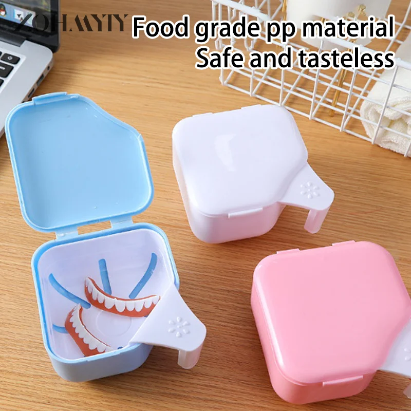 Denture Bath Box Organizer Dental False Teeth Storage Box With Hanging Net Container Cleaning Teeth Cases Artificial Tooth Boxes