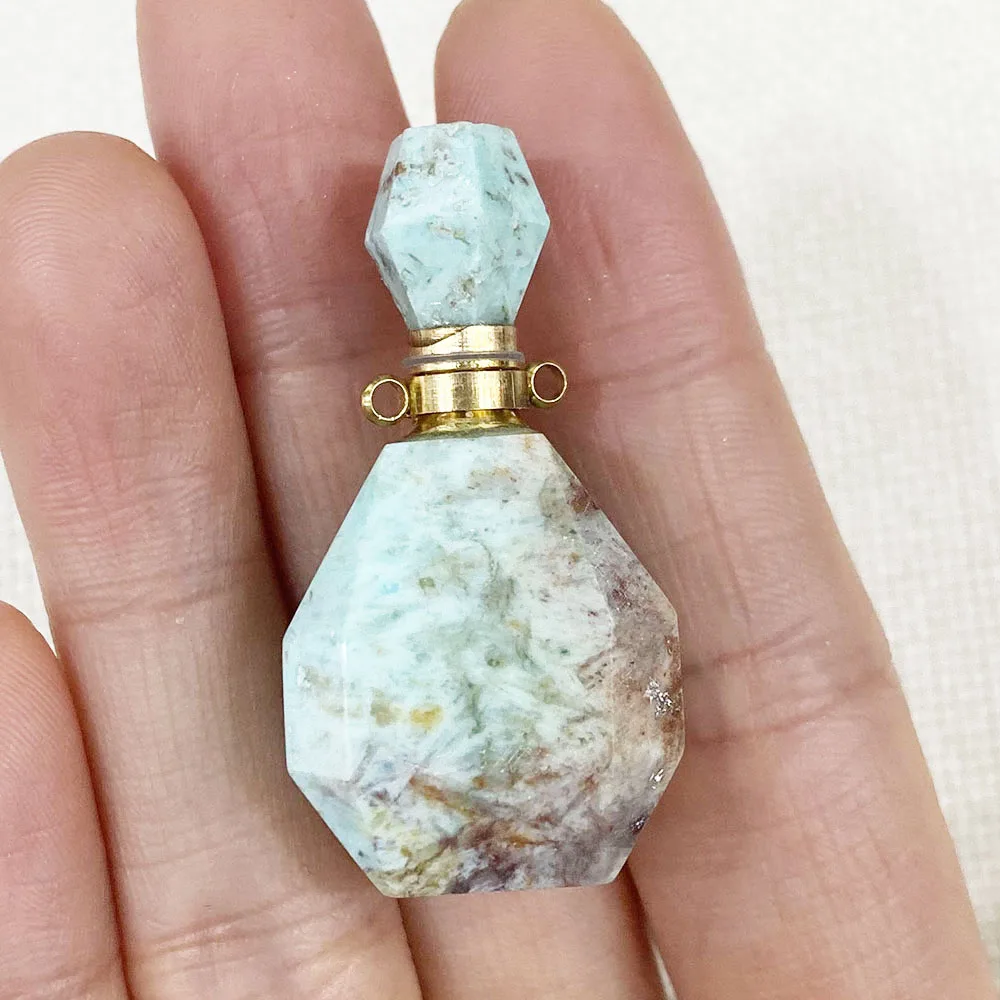 Natural Stone Crystal Perfume Bottle Double Hole Pendant 12-40mm Charm Creative Jewelry DIY Boutique Necklace Earrings Accessory