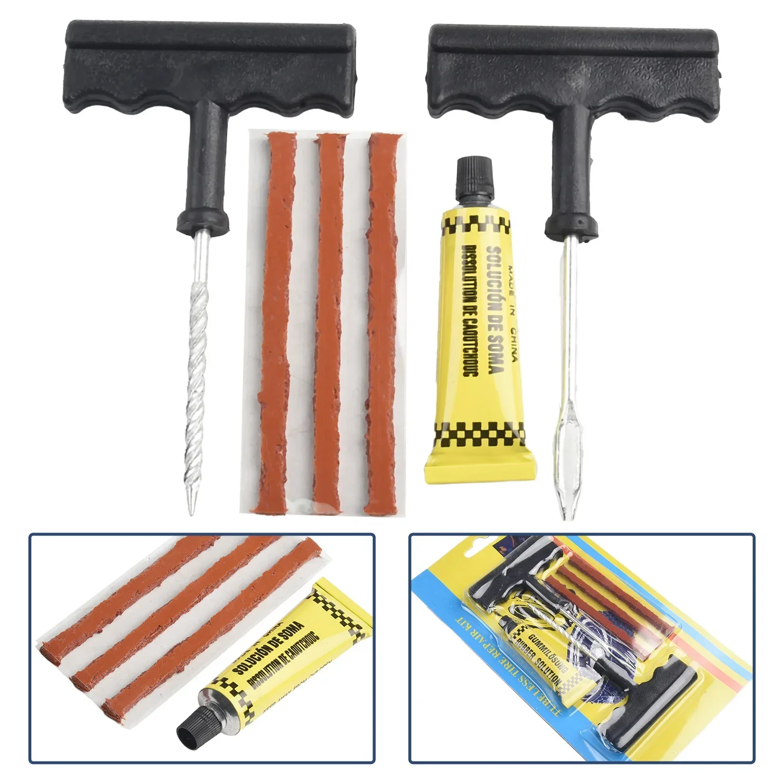 1 Set Puncture Repairing Kits Car Tire Repair Tools With Rubber Strips Tubeless Flat Tires Repair Tools Auto Accessories