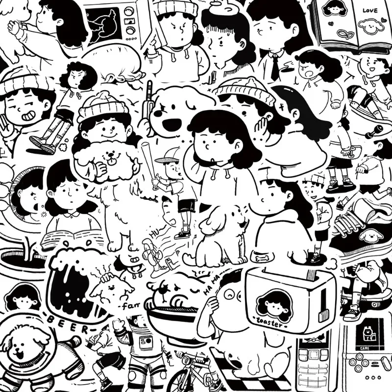 50pcs 만화 성격 소녀와 그녀의 강아지 크리 에이 티브 낙서 장식 스티커