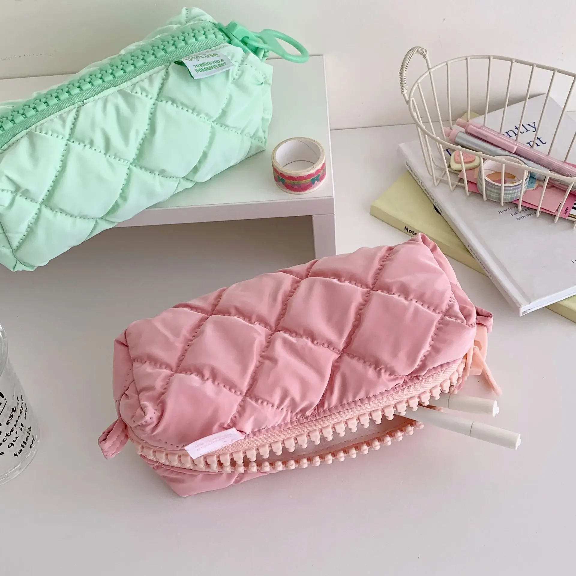 1 PCS Small Cosmetic Pouch for Women Girl Candy Solid Color Portable Pencil Bag Large Capacity Brush Makeup Bags