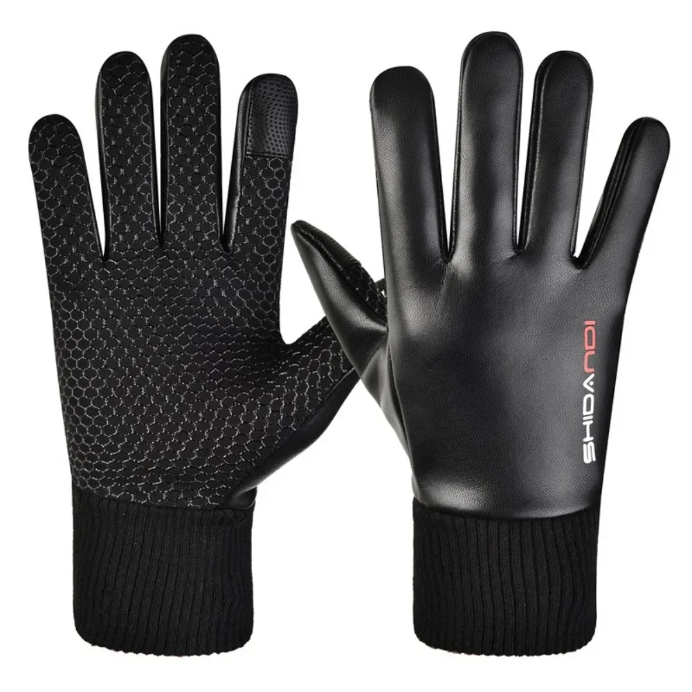 Winter Fleece Lined Touchscreen PU Leather Gloves Men Women Cycling Motorcycle Riding Driving Outdoor Sport Mittens