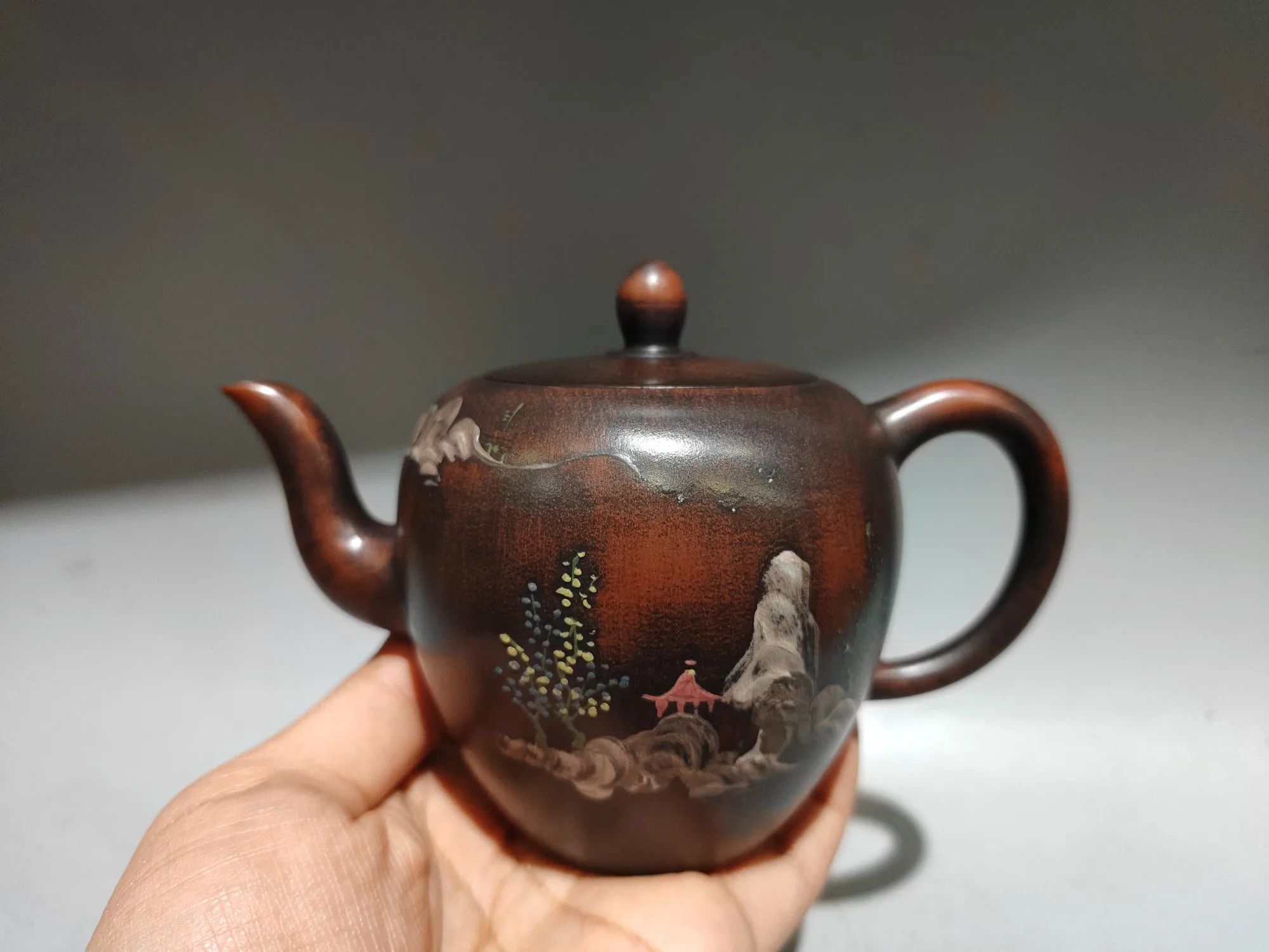 

6"Folk Collection Yixing Purple Clay Teapot Kiln discoloration Mud painting Scenic Pattern Wine Pot Kettle Tasting tea ceremony