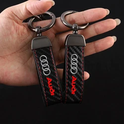 Car Emblems Keychain Leather Carbon Fiber Keyring Anti-lost Pendant for Audi Q2 Q3 Q3 Q4 Q5 Q6 Q7 Q8 S6 SQ2 TTS Auto Accessories
