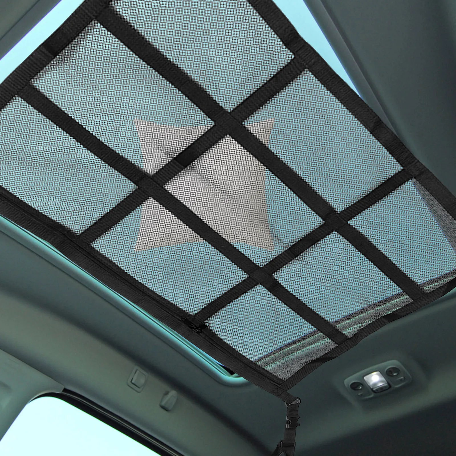 

Double Layer Car Roof Storage Bag 9 Grids Reinforced Hanging Pouch Great Ventilation Light Weight Mesh Organizer Suv Trunk