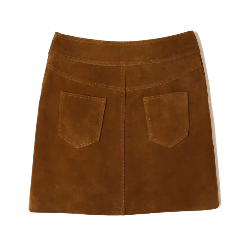 Retro Suede Leather Mini Skirt Short For Women Autumn Korean New Simple High Wide Waist Versatile Wrap Faldas Mujer Grey Cargo