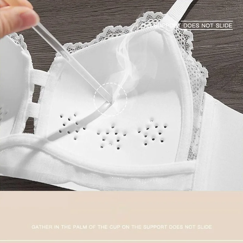 White Lace Bras and Panty Sets for Women Cute Tiny Holes Breathable Seamless Bras Push Up Lingerie Set Bralette Mujer Lenceria