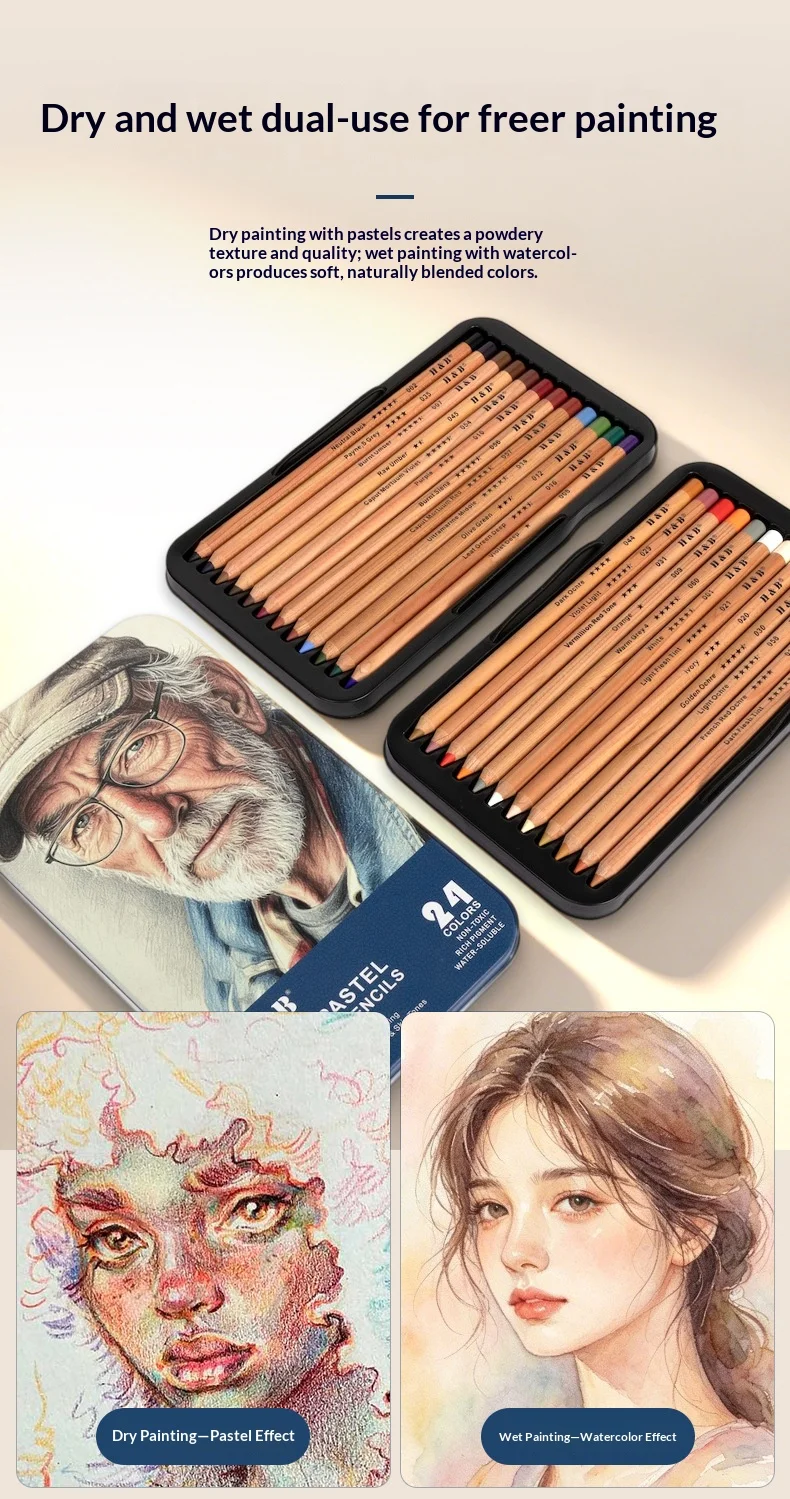 H&B 24-Farben Kreide-Pastell-Porträtstifte Wasserlösliches Hautfarben-Set 4mm Kerne Reichhaltige Pigmente für professionelle Künstler und Illustratoren – Detail 5