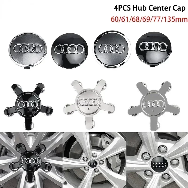 4Pcs/Pack 60/61/68/69/77/135mm Car Tire Center Hub Decoration Cover For Audi A4 A6 A8 A3 A5 C5 S3 S5 S6 RS Q3 Q5 Q7 Accessories