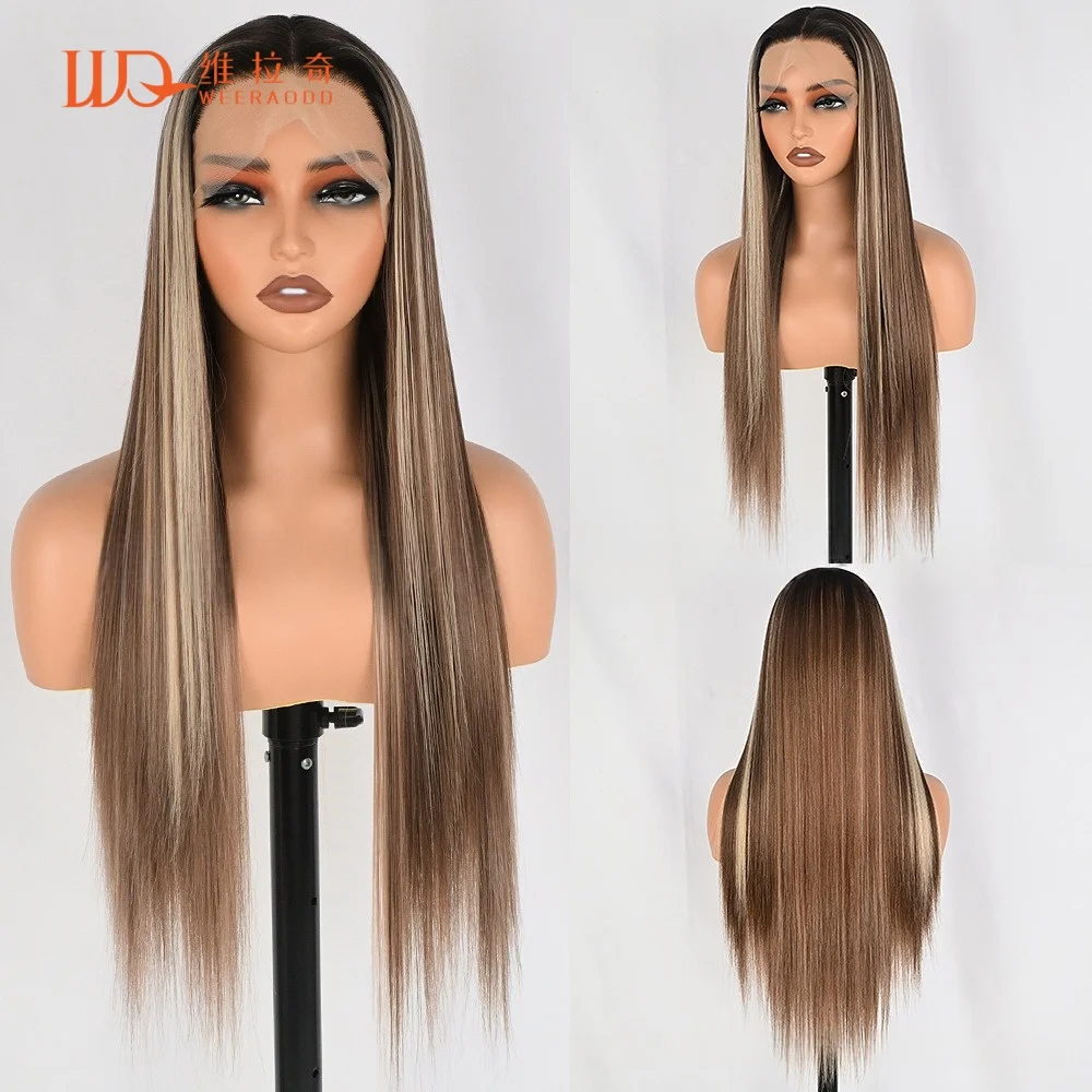 28-inch-long-straight-lace-front-wig-brown-with-platinum-blonde-highlights-13x4-glueless-heat-resistant-synthetic-hair-wig