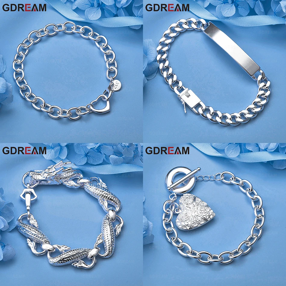 

GDREAM 925 Sterling Silver Smooth Flat Side Chain Bracelet Temperament Simple Women'S Wedding Engagement Jewelry