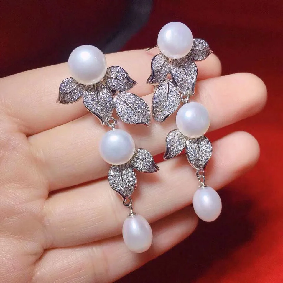 ones set  freshwater pearl flower pendant necklace earrings white near round  wholesale nature beads