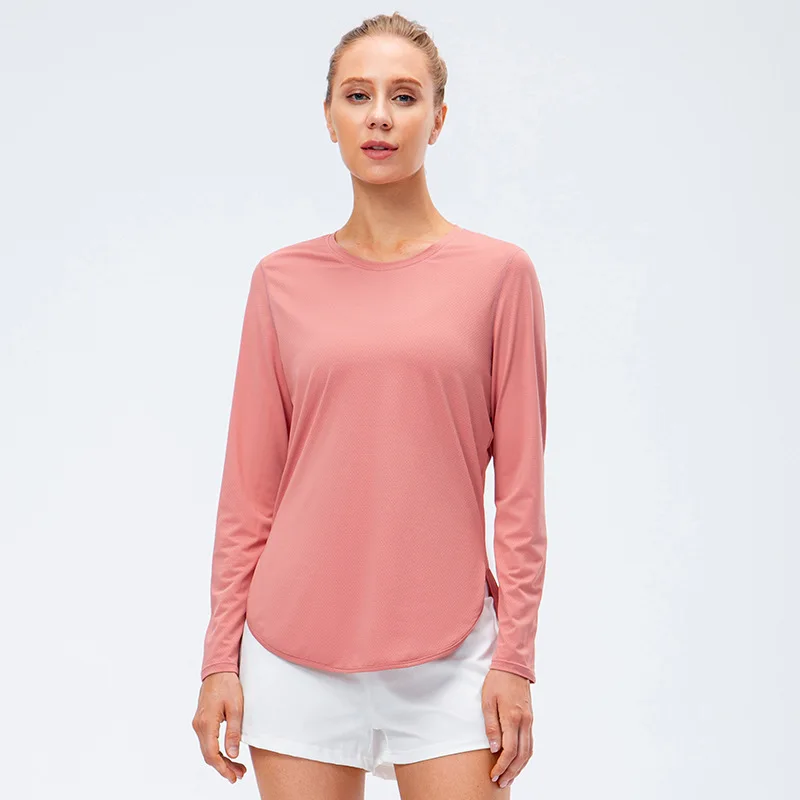 Women's Yoga Wear, Split Long-Sleeved UPF50+ Sun Protection Sportswear, UV-Resistant Running Quick-Drying, Fitness Loose T-Shirt