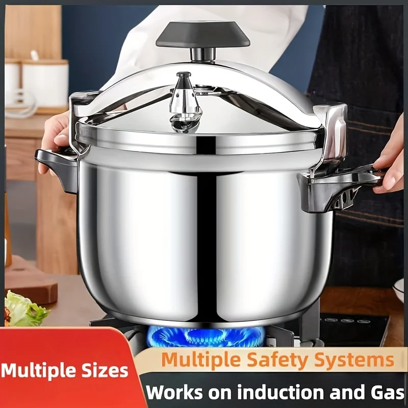 

Прочная скороварка из нержавеющей стали; надежная кастрюля для консервирования с крышкой с предохранительным замком; подходит для всех типов плит.