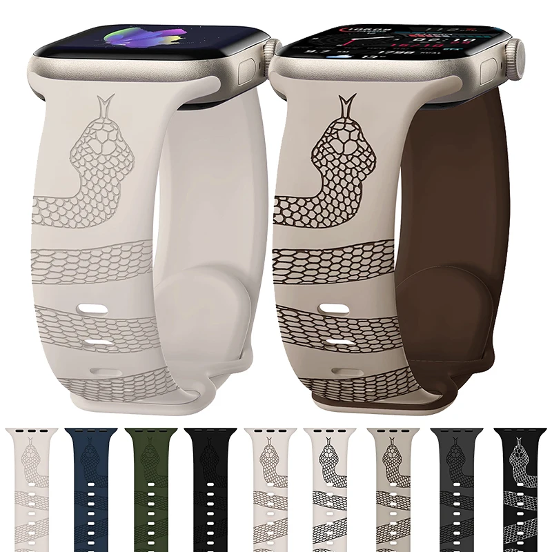 

Engraved Snake Silicone Band for Apple Watch Band Ultra 2 49mm 46mm 45mm 44mm 42mm 40mm Bracelet Iwatch Series 10 9 8 7 6 SE 5 4