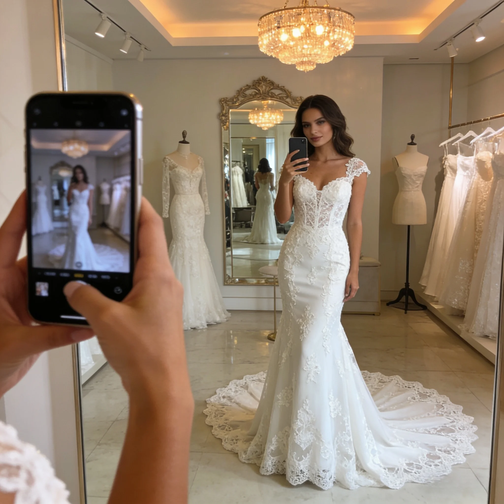 White/ivory Mermaid Bridal Gown Open Back Wedding Dress with Sequin Lace Applique Sweep Train Custom Made