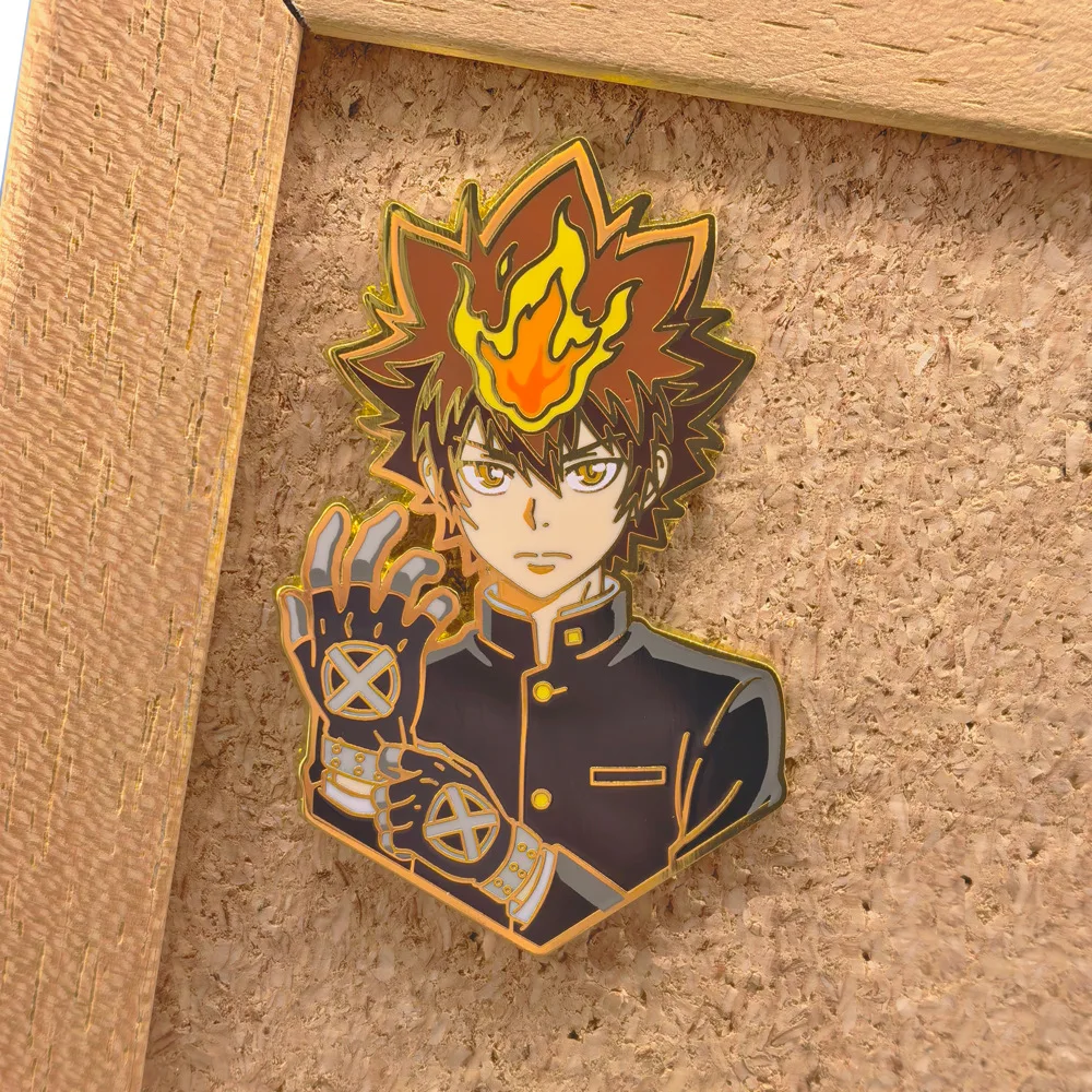 Katekyo Hitman Reborn Badges Sawada Tsunayoshi Enamel Pins Anime Pendant Manga Brooches for Bag Clothing Lapel ACG Cosplay Toys