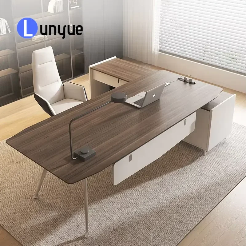 Modern European Style Walnut Executive Office Desk Aluminum Legs Manager Table Contemporary Business Furniture for Home