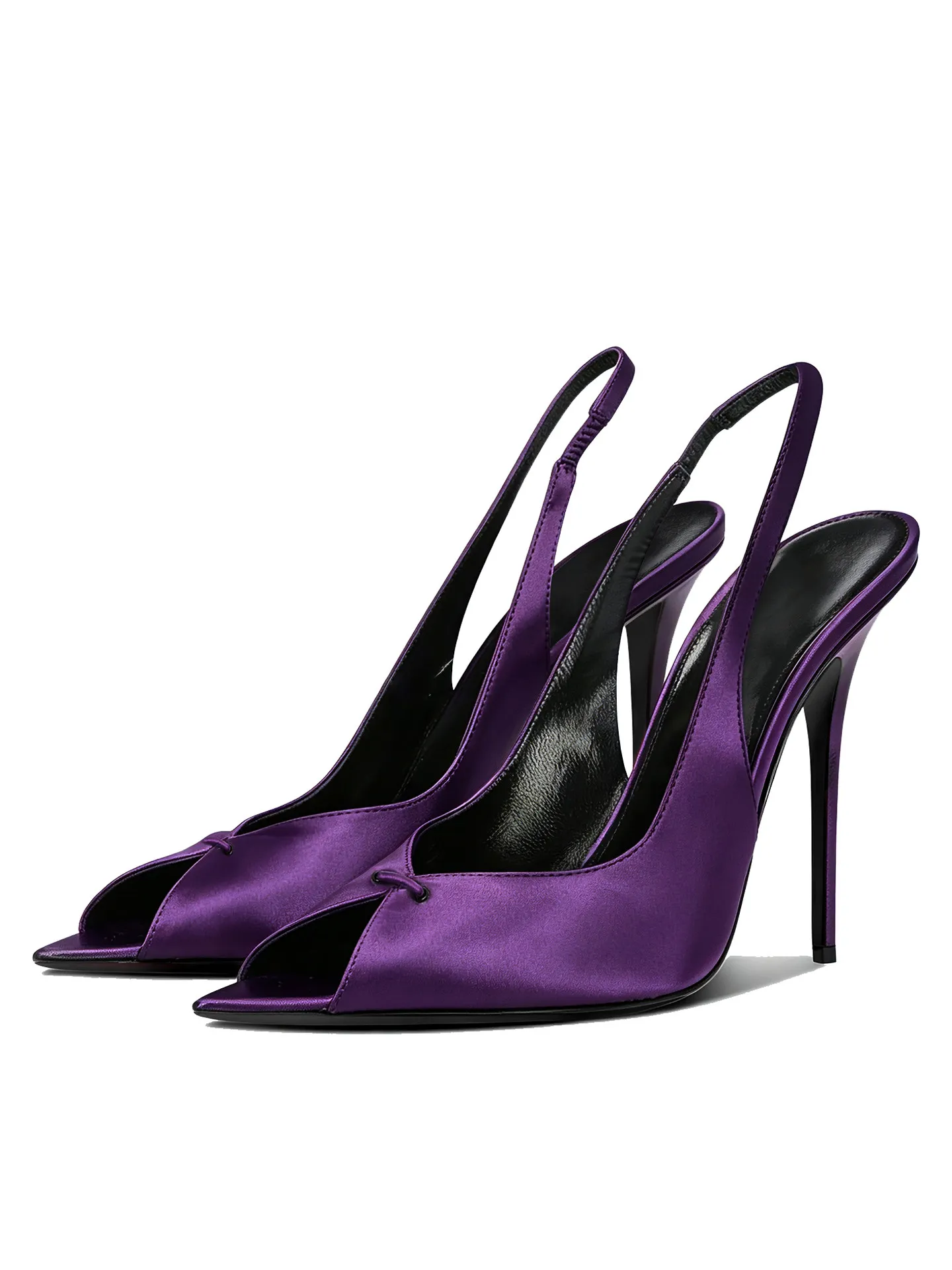 Fashionable purple satin pointed fish mouth empty sandals with sexy buckle and high heels, women's ultra-fine follow-up shoes