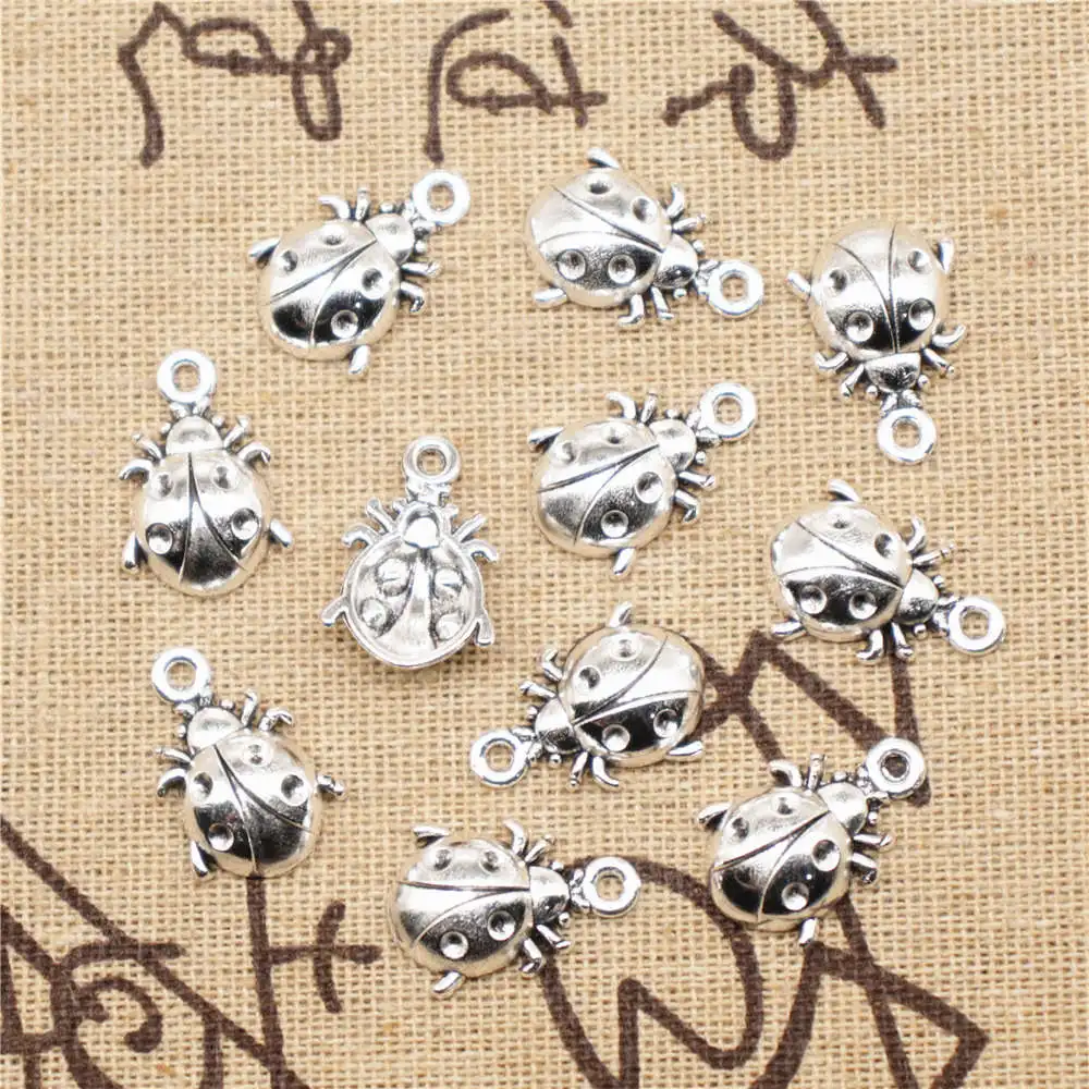 10pcs Antique Silver Color 13x20mm Ladybug Charms Handmade Jewerly Diy