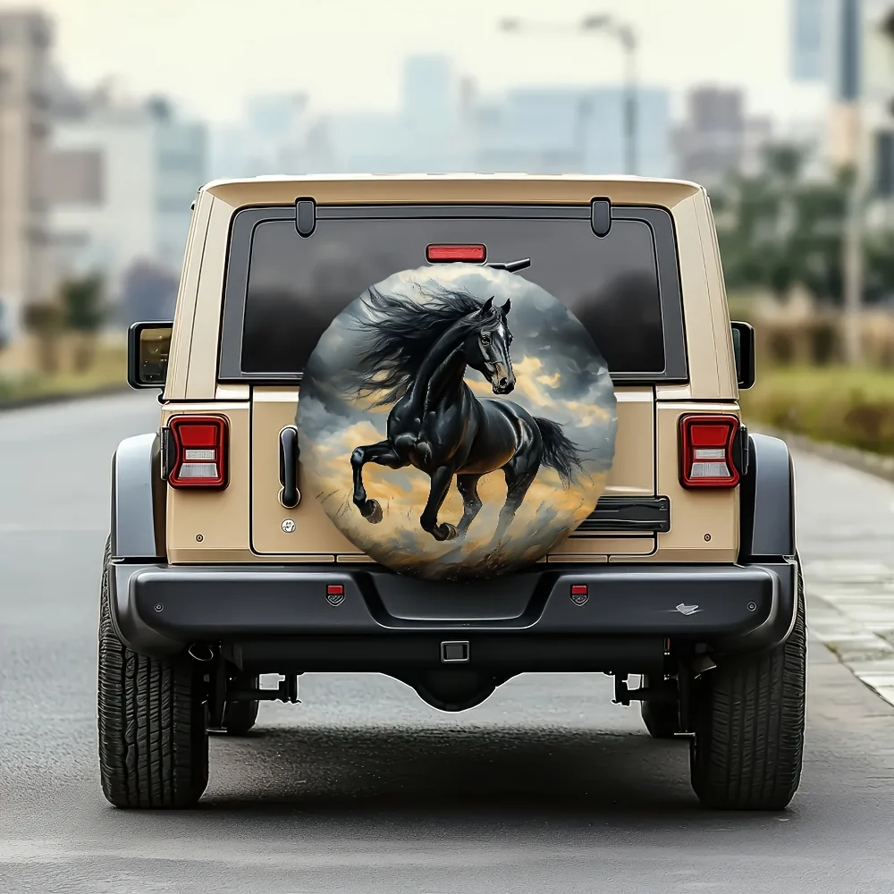 

Black Horse Galloping Tire Cover Versatile Polyester Spare Wheel Protector