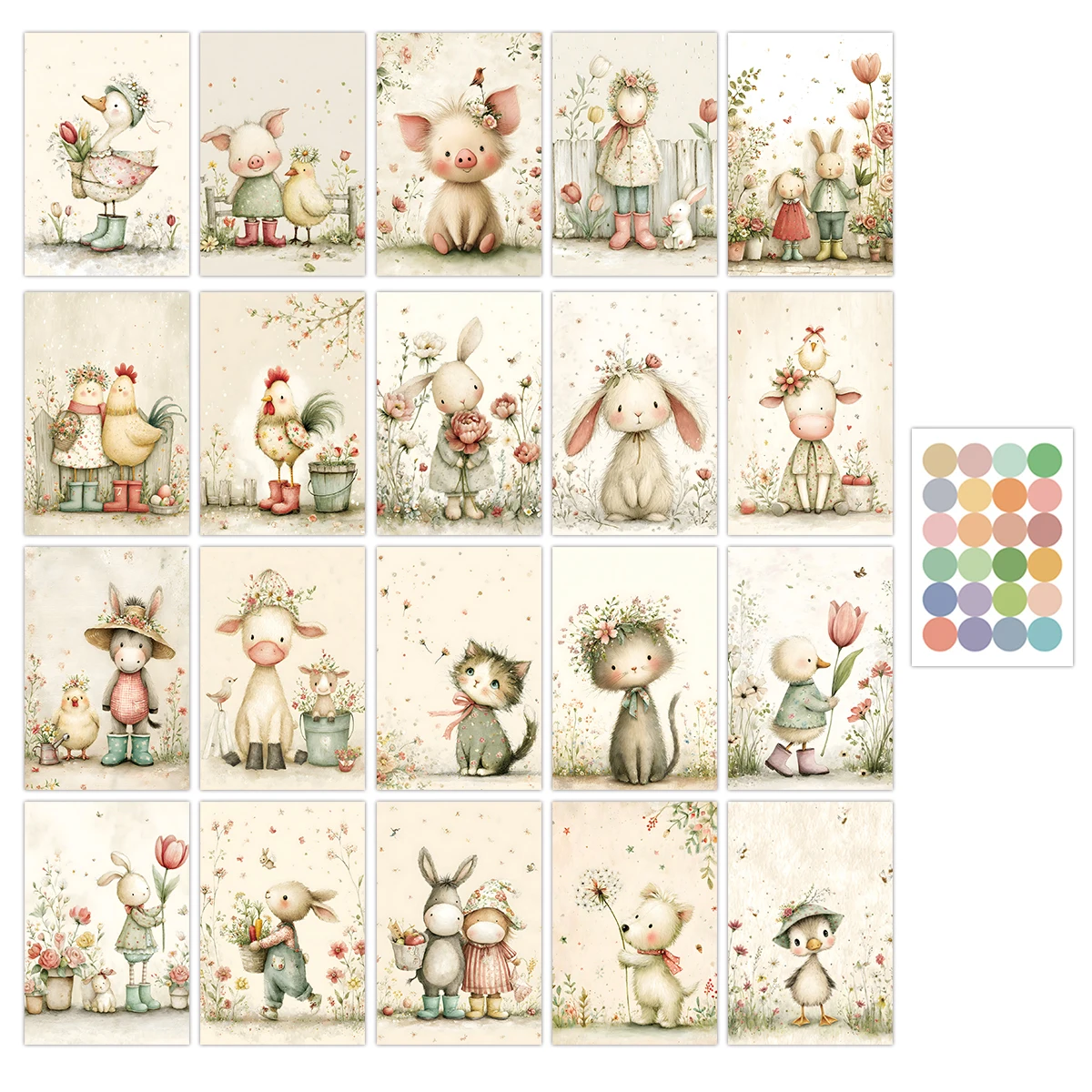 20pcs Cartoon Cute Animal Art Wall Cards,Invitations Greeting Cards Making,Room Window Decor With Sticker,Easter,Birthday Gift