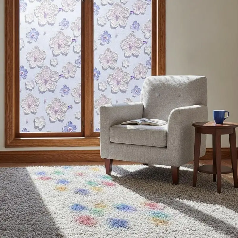 3D Embossed Floral Window Privacy Film Static Cling UV Blocking 1Roll 60*100cm for Bathroom Glass Door