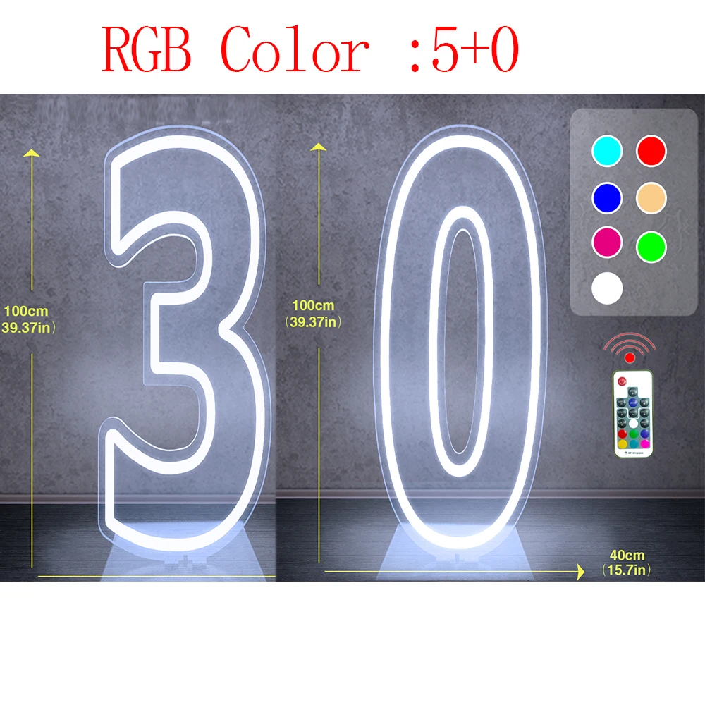 100 cm Groot Formaat Dual Digit Neon Sign Acryl Digitale Licht voor Sweet 10 16 18 21 Verjaardagsfeestje decoratie