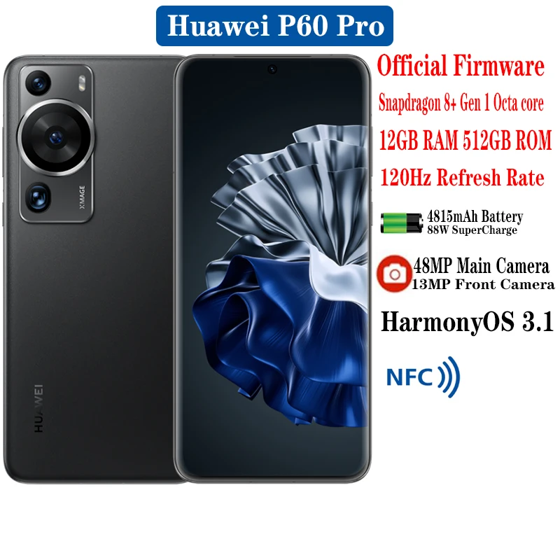 Huawei P60 Pro SmartPhone 6.67inch 120Hz Hongmeng OS3.1 Snapdragon 8+ Gen 1 Octa Core 4815mAh 88W 48MP Rear Three Cameras OTA