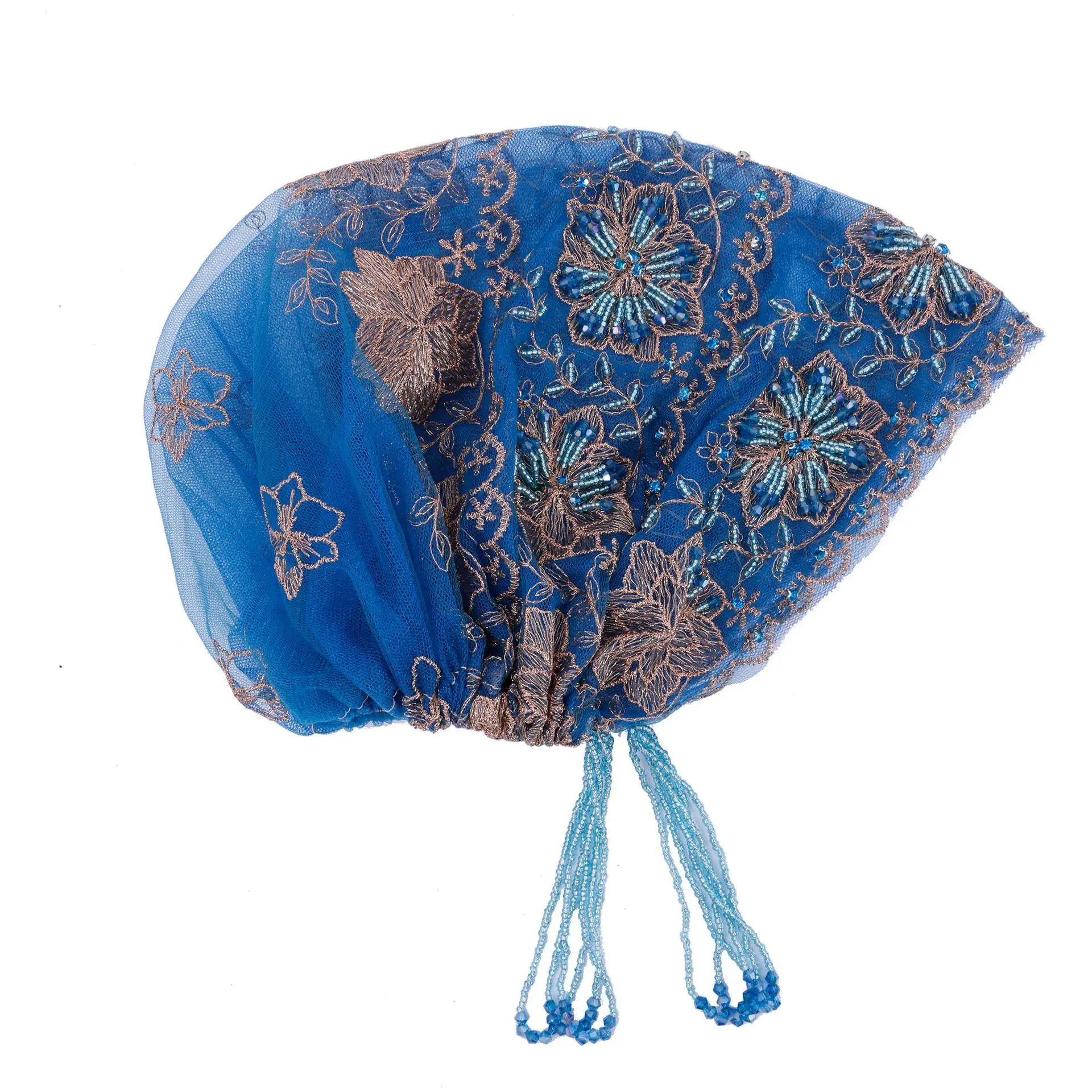 

New Gauze Tassel Beanies Muslim Head Cover Women Beaded Hijab Lace Embroidery Hijab Bonnet Cap Headscarf Turban Turbante Mujer