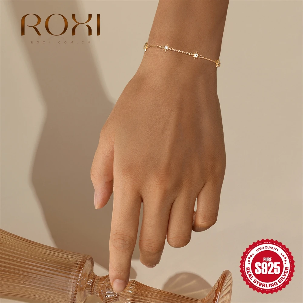 

ROXI 925 Sterling Silver Eight-Pointed Star Zircon Bracelet for Woman INS Personality Dainty Versatile Bracelet