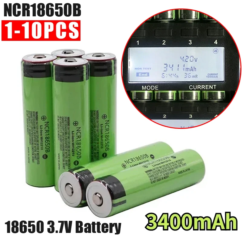 Original 3.7V 3400mAh NCR18650 Battery 34B 18650 Lithium Rechargeable Battery with PCB for Panasonic Flashlight Headlamp Pointed