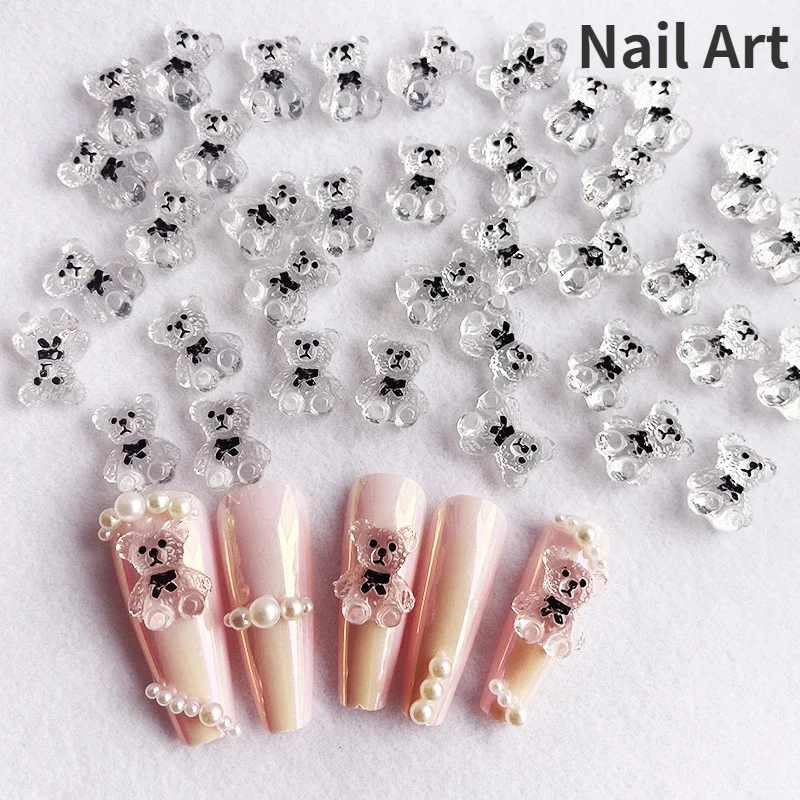 10 teile/satz Nail Art niedlichen Bären Schmuck Metall gefrostet drei dimensionale Süßigkeiten 3d Cartoon Krone Bär weiß niedlichen Nagel bohrer