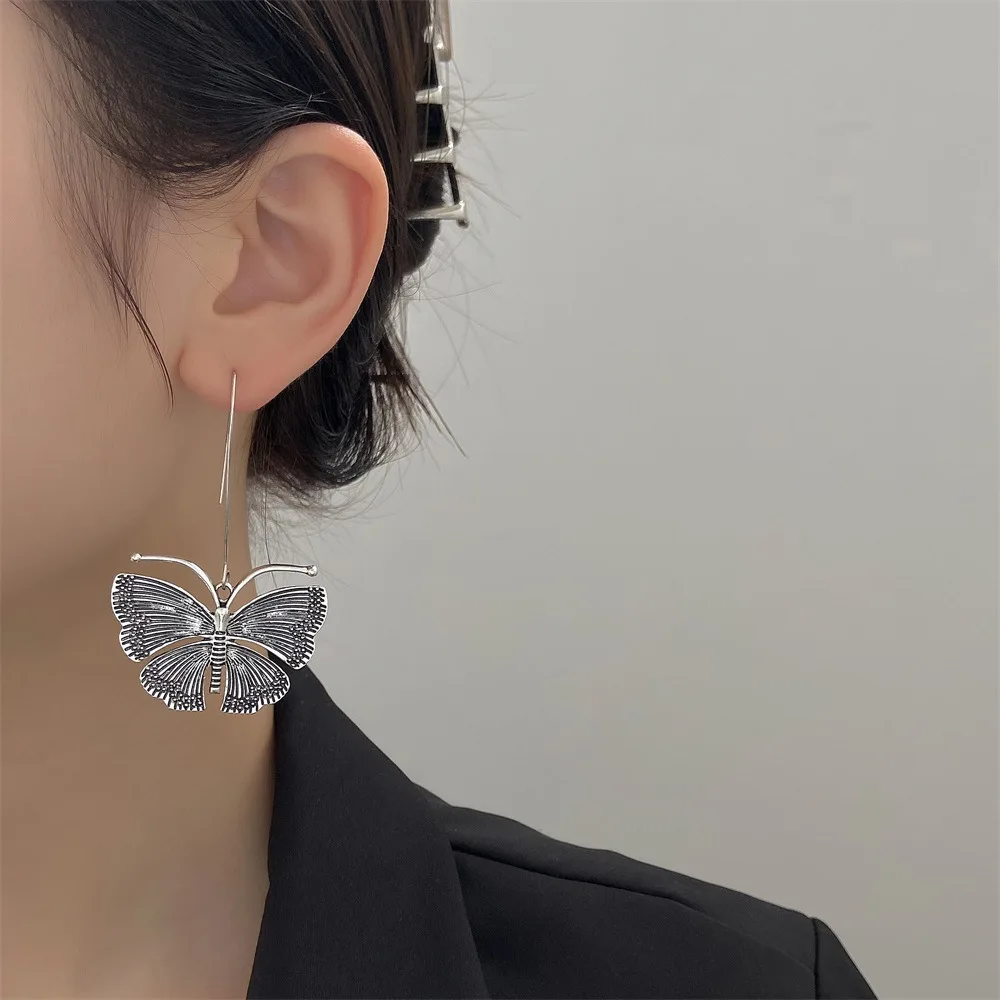 DIY accessories European and American retro long butterfly simple cold wind earrings temperament fashionable personalized metal