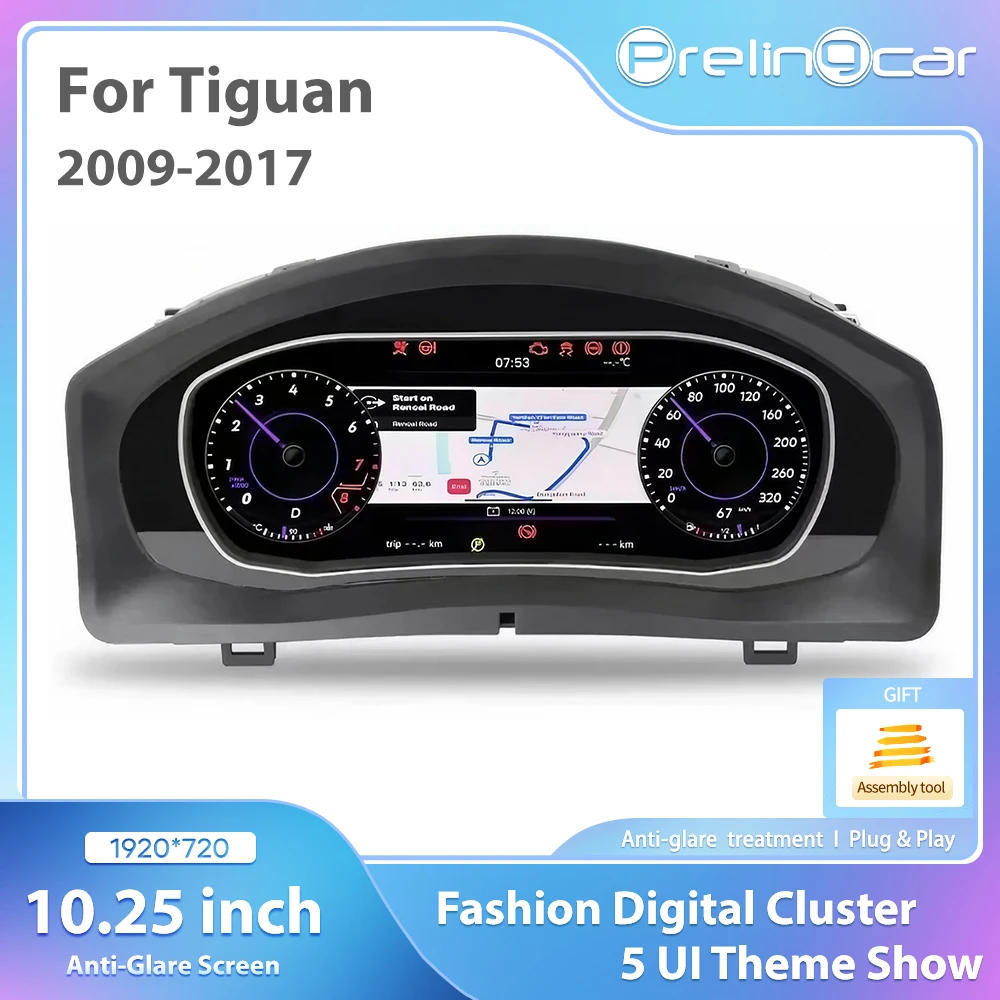 10.25‘’ LCD Digital Dashboard Cluster For Volkswagen Tiguan 2009 10 11 12 13 14 15 16 17 Years NTG 4.5 Radio Instrument Panel