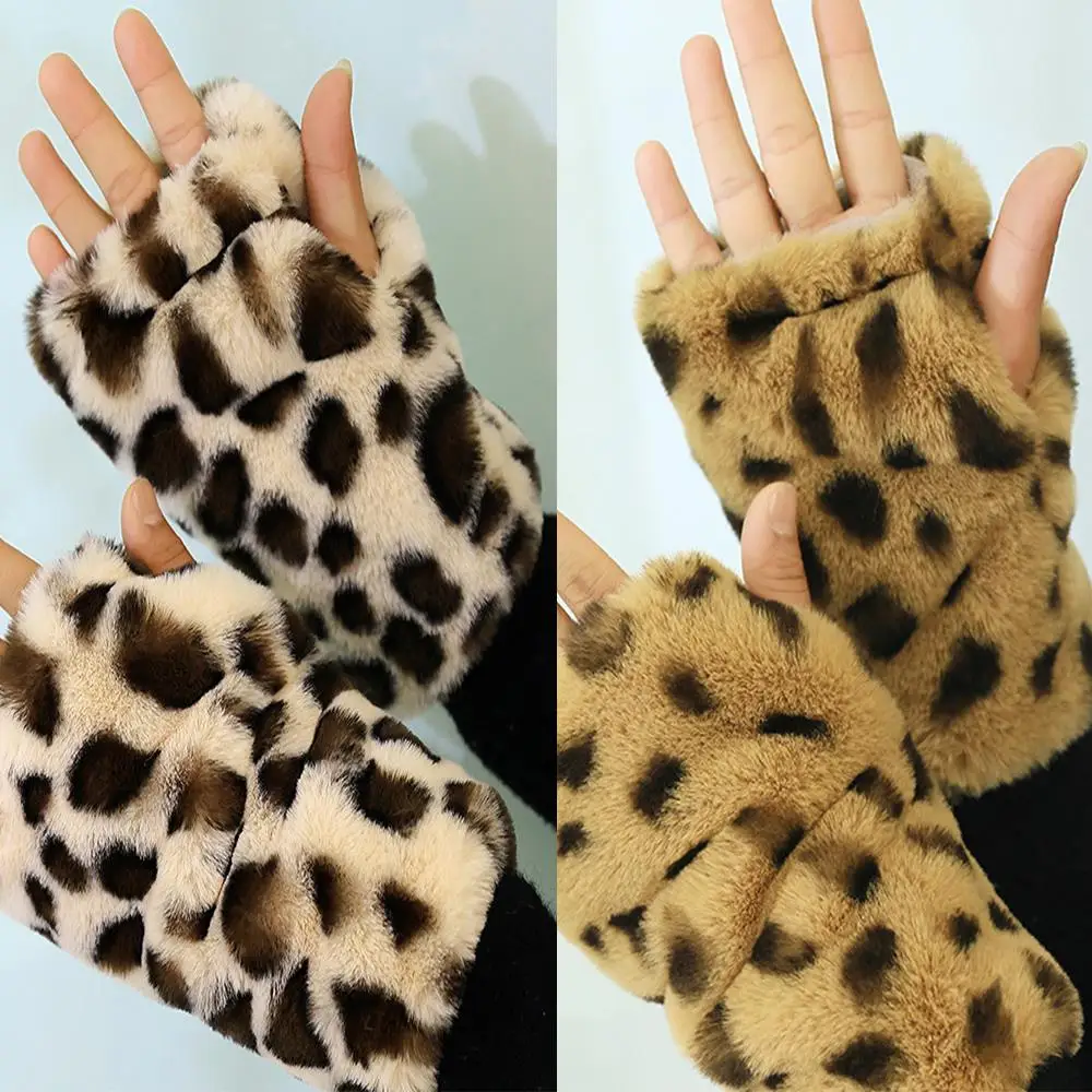 

Зимние роскошные перчатки из искусственного кроличьего меха, толстые, мягкие, пушистые варежки из меха животных, теплые морозостойкие уличные перчатки с половиной пальца