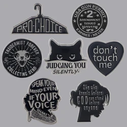 Feminism Enamel Pin Black Cat Brooch Pines Lapel Pins Badge on Backpack Clothing Accessories Halloween Jewelry Friends Gifts